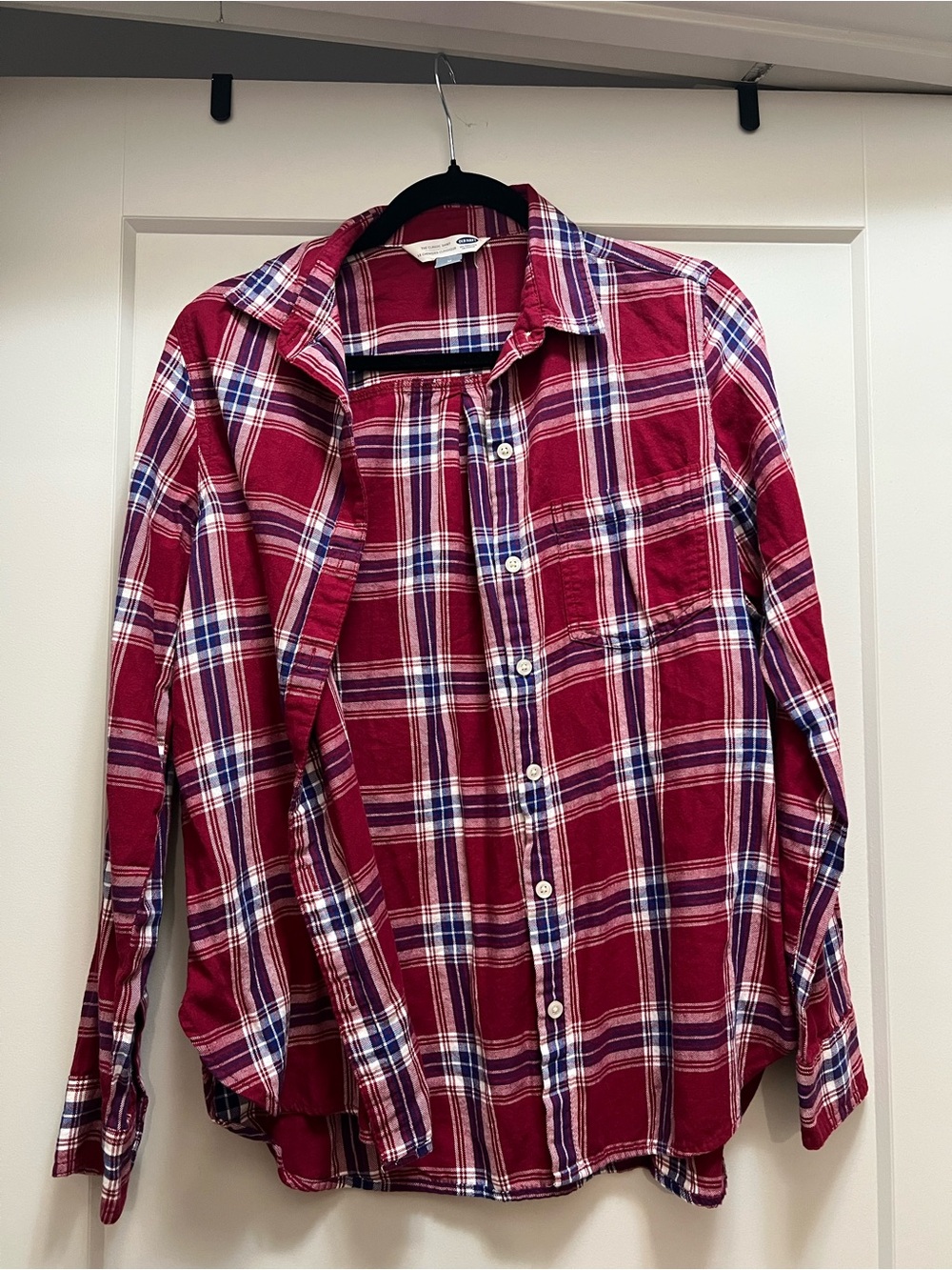 Burgundy and Navy Plaid Button-Up Flannel shirt